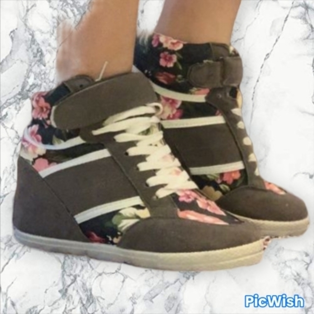 Floral Wedge Sneakers